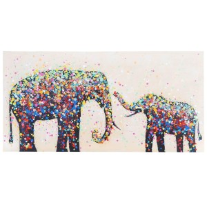 Cuadro ELEFANTES CONFETI 60x120x3,5 cm, pintado a mano al óleo