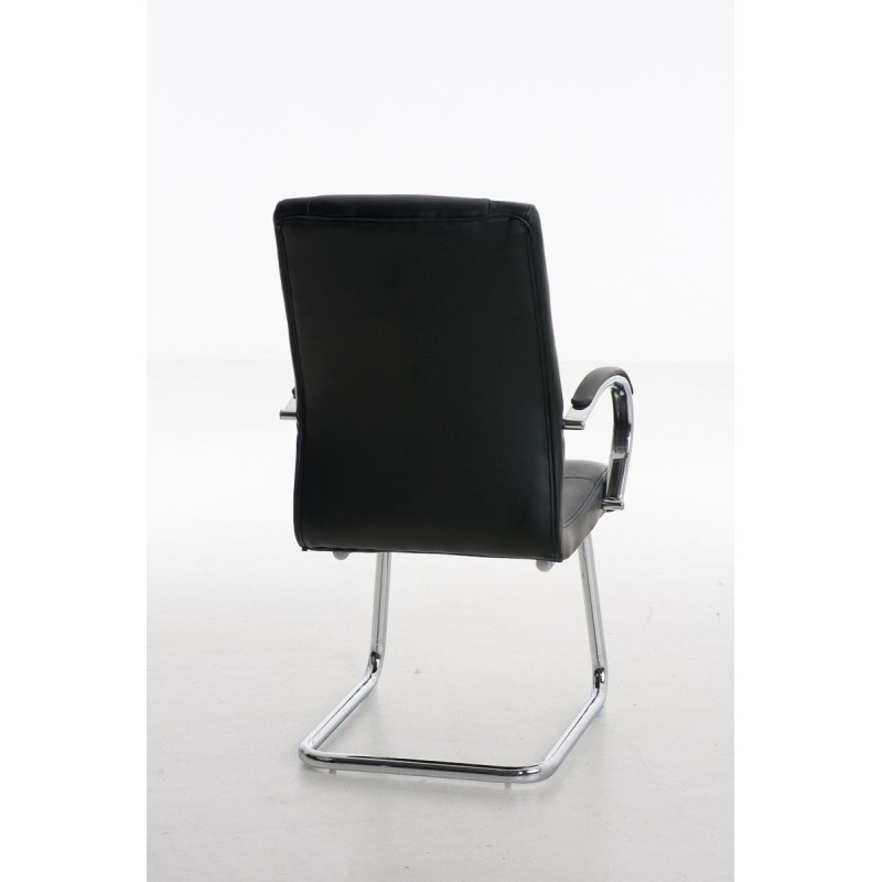 Silla de Confidente BORAU, estructura metálica, en Piel color Negro