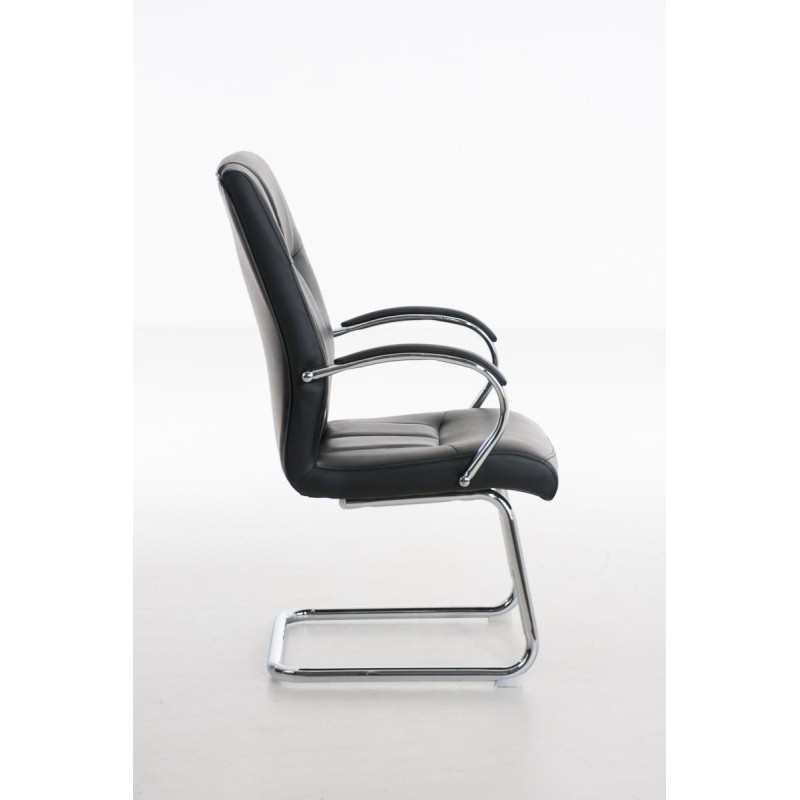 Silla de Confidente BORAU, estructura metálica, en Piel color Negro