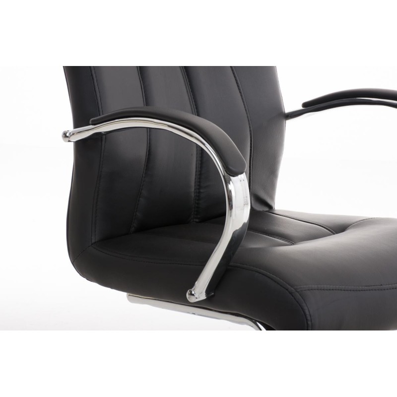 Silla de Confidente BORAU, estructura metálica, en Piel color Negro