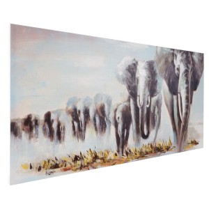 Cuadro ELEFANTES EN MANADA 100x80x3,5 cm, pintado a mano al óleo