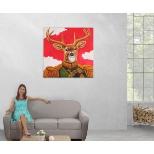 Cuadro GENERAL CIERVO 100x100x3,5 cm, pintado a mano al óleo