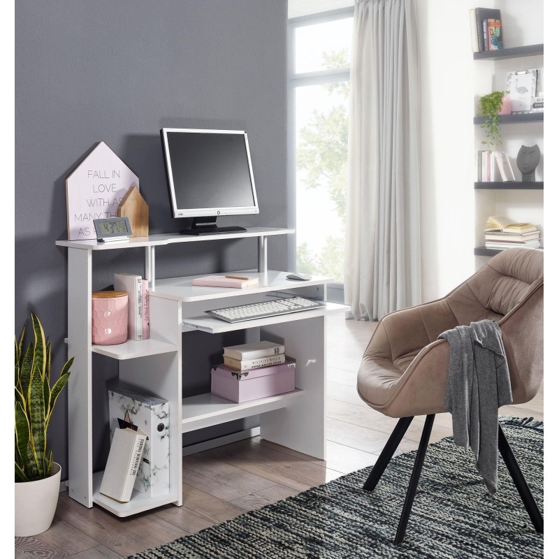 Mesa de Ordenador COLUMBIA, bandeja para teclado en blanco