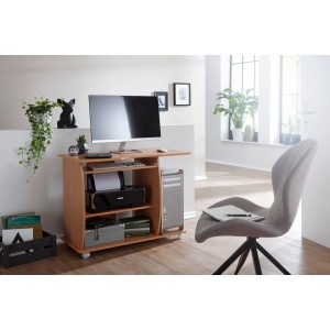 Mesa de Ordenador DUKE, bandeja para teclado y ruedas, en blanco