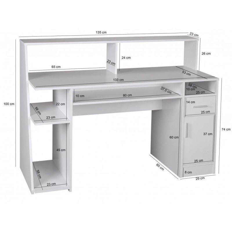 Mesa de Ordenador VIRGINIA, amplio espacio en blanco