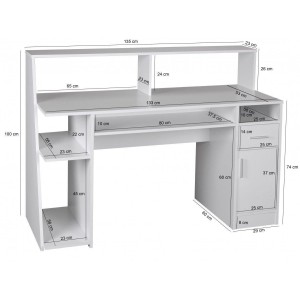 Mesa de Ordenador VIRGINIA, amplio espacio en blanco