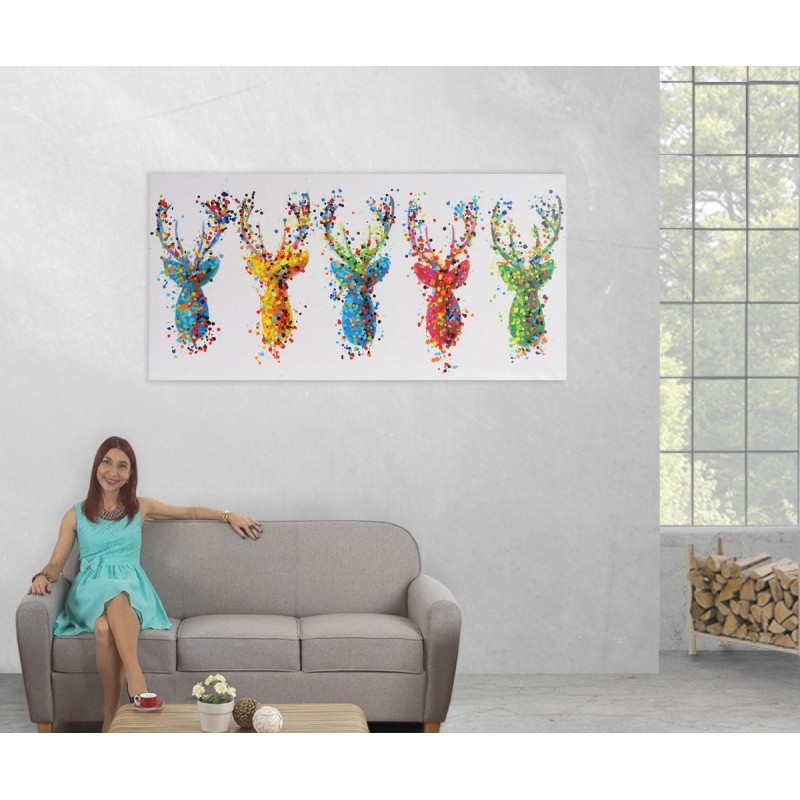 Cuadro CIERVOS 70x140x3,5 cm, pintado a mano al óleo