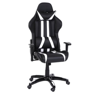Sillon Gaming DRIVER, Impresionante diseño deportivo, con cojines, en negro y blanco