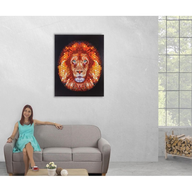 Cuadro LEÓN MOSAICO 100x80x3,5 cm, pintado a mano al óleo
