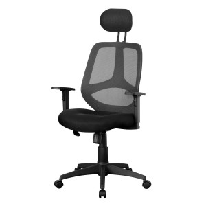 Silla ergonómica DRAKE con cabecero y reposabrazos regulables, tapizada en malla transpirable, color negro