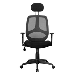 Silla ergonómica DRAKE con cabecero y reposabrazos regulables, tapizada en malla transpirable, color negro