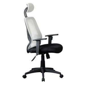 Silla ergonómica DRAKE con cabecero y reposabrazos regulables, tapizada en malla transpirable, color negro