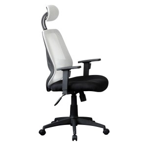 Silla ergonómica DRAKE con cabecero y reposabrazos regulables, tapizada en malla transpirable, color negro