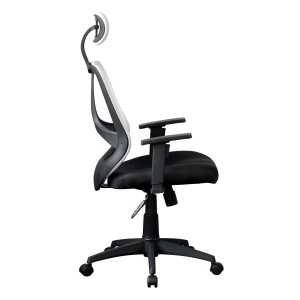 Silla ergonómica DRAKE con cabecero y reposabrazos regulables, tapizada en malla transpirable, color negro