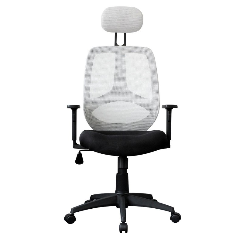 Silla ergonómica DRAKE con cabecero y reposabrazos regulables, tapizada en malla transpirable, color negro