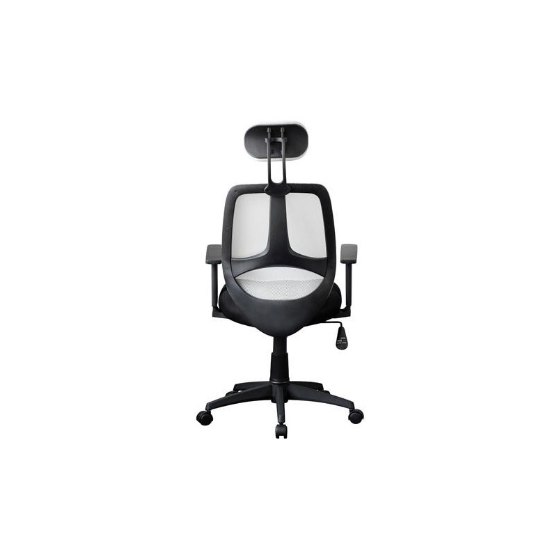 Silla ergonómica DRAKE con cabecero y reposabrazos regulables, tapizada en malla transpirable, color negro