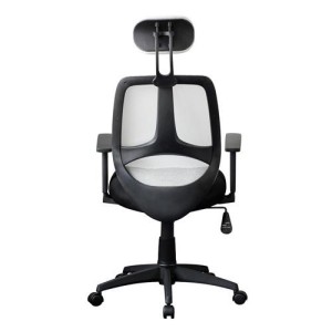 Silla ergonómica DRAKE con cabecero y reposabrazos regulables, tapizada en malla transpirable, color negro