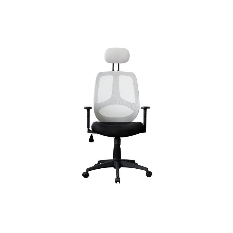 Silla ergonómica DRAKE con cabecero y reposabrazos regulables, tapizada en malla transpirable, color negro