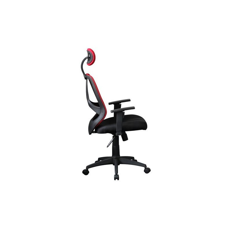 Silla ergonómica DRAKE con cabecero y reposabrazos regulables, tapizada en malla transpirable, color negro
