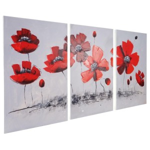 Cuadro FLORES ROJAS 90x165x3,5 cm, pintado a mano al óleo
