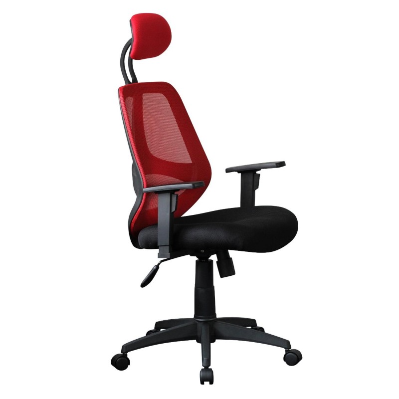 Silla ergonómica DRAKE con cabecero y reposabrazos regulables, tapizada en malla transpirable, color negro