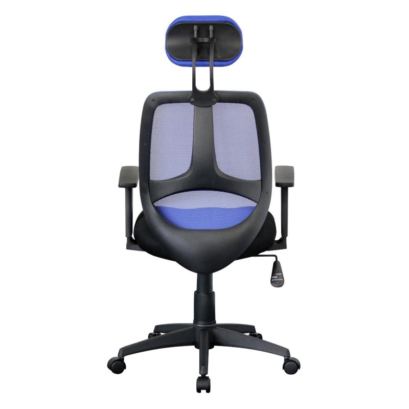 Silla ergonómica DRAKE con cabecero y reposabrazos regulables, tapizada en malla transpirable, color negro