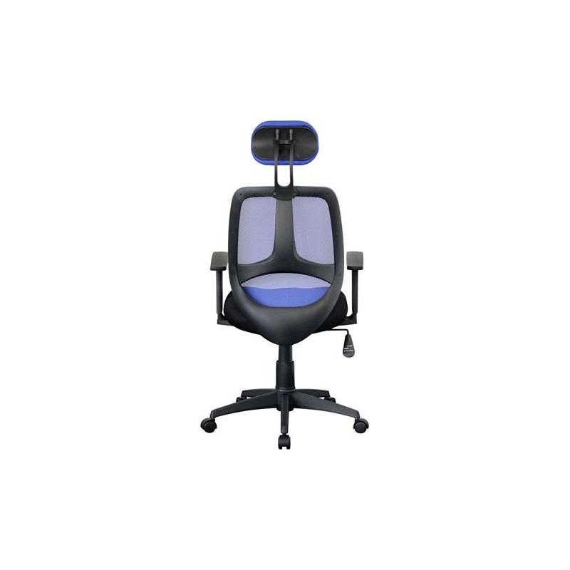 Silla ergonómica DRAKE con cabecero y reposabrazos regulables, tapizada en malla transpirable, color negro