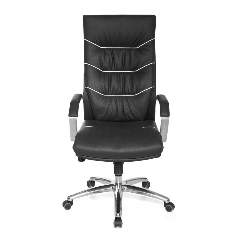 Sillón de piel natural ZONDA para uso profesional 8h, gran acolchado, negro