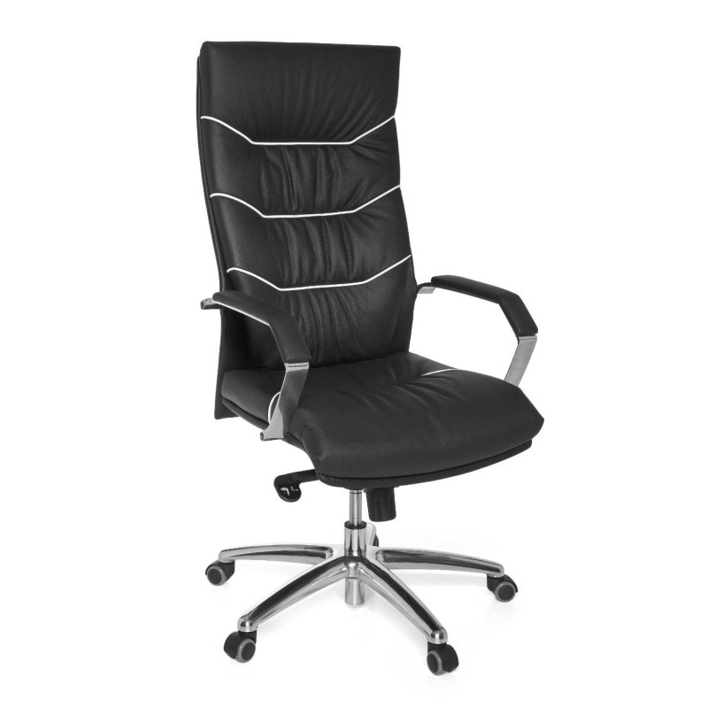 Sillón de piel natural ZONDA para uso profesional 8h, gran acolchado, negro