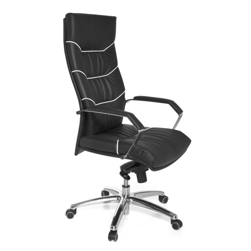 Sillón de piel natural ZONDA para uso profesional 8h, gran acolchado, negro