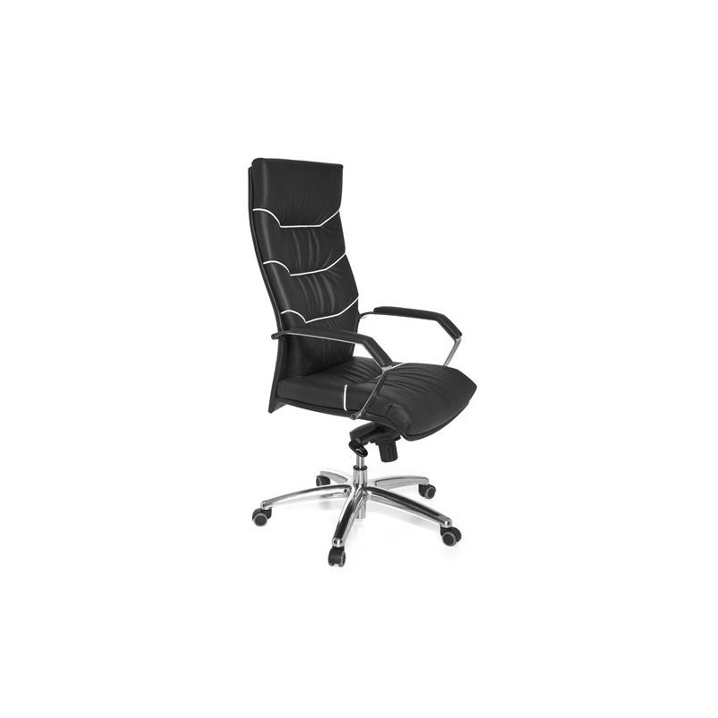 Sillón de piel natural ZONDA para uso profesional 8h, gran acolchado, negro