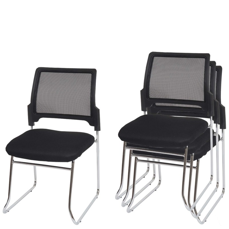Lote de 4 sillas de confidente PISA apilables con diseño ergonómico, estructura metálica y tapizadas en malla transpirable