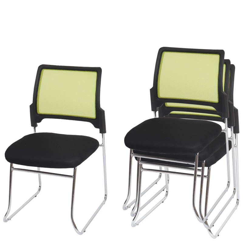 Lote de 4 sillas de confidente PISA apilables con diseño ergonómico, estructura metálica y tapizadas en malla transpirable