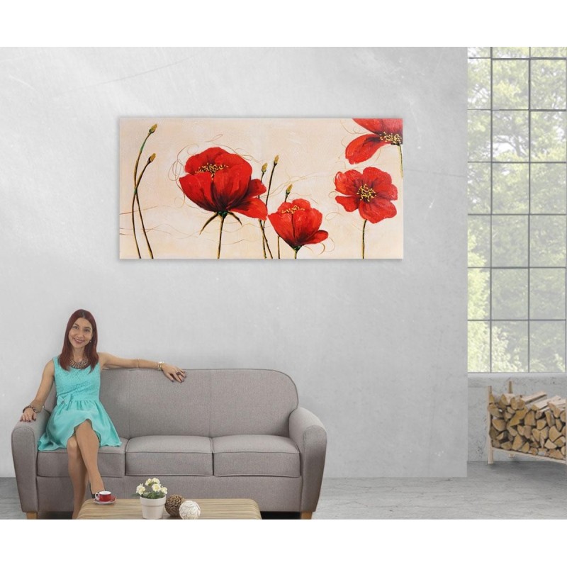 Cuadro AMAPOLAS 70x140x3,5 cm, pintado a mano al óleo