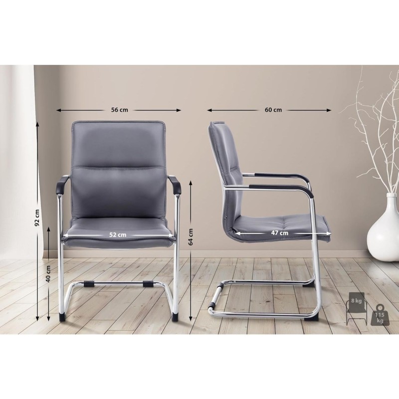 Silla de confidente GOLIAT, estructura metálica, gran acolchado y elegante diseño en piel color negro