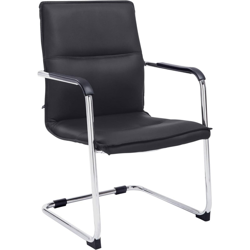 Silla de confidente GOLIAT, estructura metálica, gran acolchado y elegante diseño en piel color negro