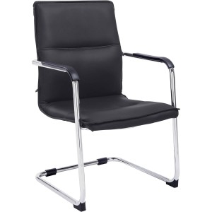 Silla de confidente GOLIAT, estructura metálica, gran acolchado y elegante diseño en piel color negro