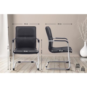Silla de confidente GOLIAT, estructura metálica, gran acolchado y elegante diseño en piel color negro