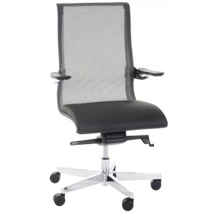 Silla de oficina YANG, diseño espectacular piel real y malla, negro