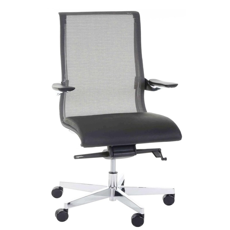 Silla de oficina YANG 10, diseño espectacular piel real y malla, negro