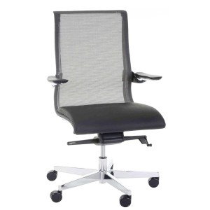 Silla de oficina YANG 10, diseño espectacular piel real y malla, negro