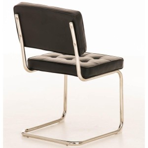 Silla de confidente CHIVO PIEL, estructura metálica, gran acolchado y diseño retro con capitoné en piel color negro