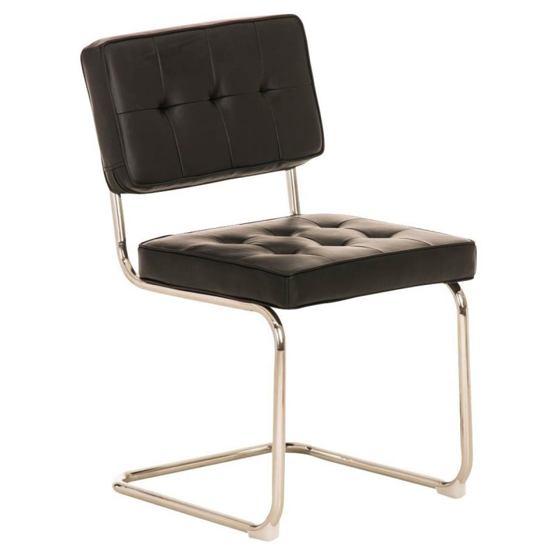 Silla de confidente CHIVO PIEL, estructura metálica, gran acolchado y diseño retro con capitoné en piel color negro