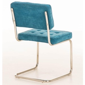 Silla de confidente CHIVO TELA, estructura metálica, gran acolchado y diseño retro con capitoné en tela color azul