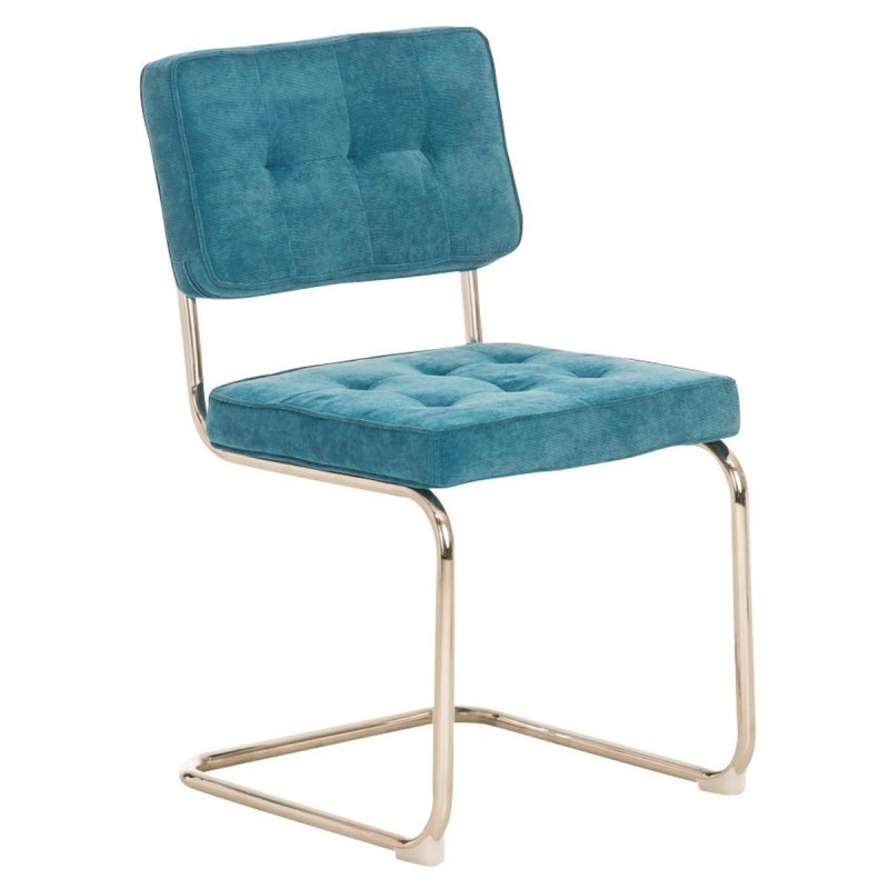 Silla de confidente CHIVO TELA, estructura metálica, gran acolchado y diseño retro con capitoné en tela color azul