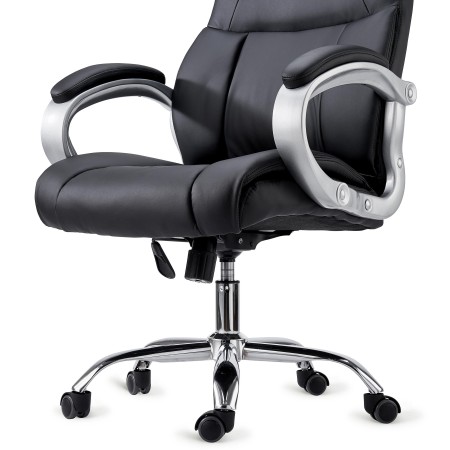 Sillón de oficina BOSTON, Gran acolchado, resistente hasta 150kg, base metálica, en negro