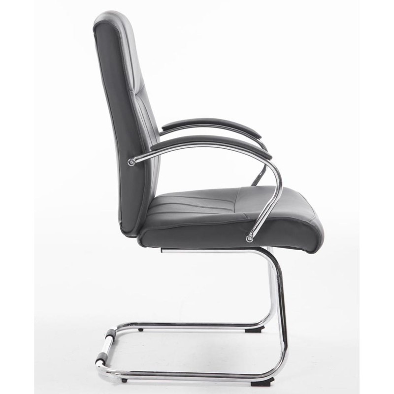 Silla de Confidente BORAU, estructura metálica, en Piel color negro