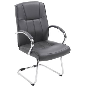 Silla de Confidente BORAU, estructura metálica, en Piel color negro