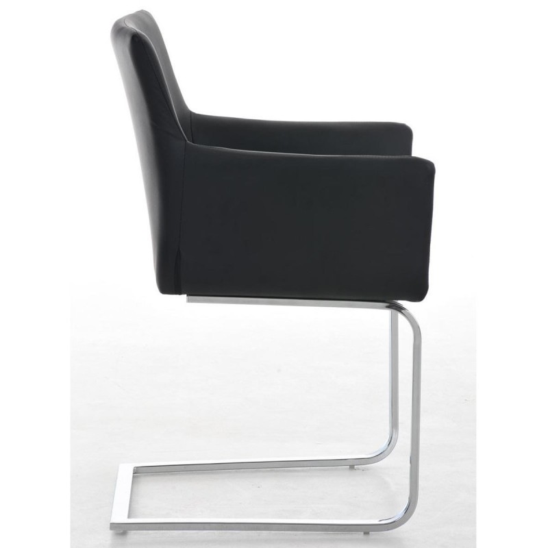 Silla de confidente PIRU, moderno y elegante diseño con estructura metálica y tapizada en piel color negro