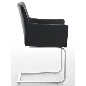 Silla de confidente PIRU, moderno y elegante diseño con estructura metálica y tapizada en piel color negro